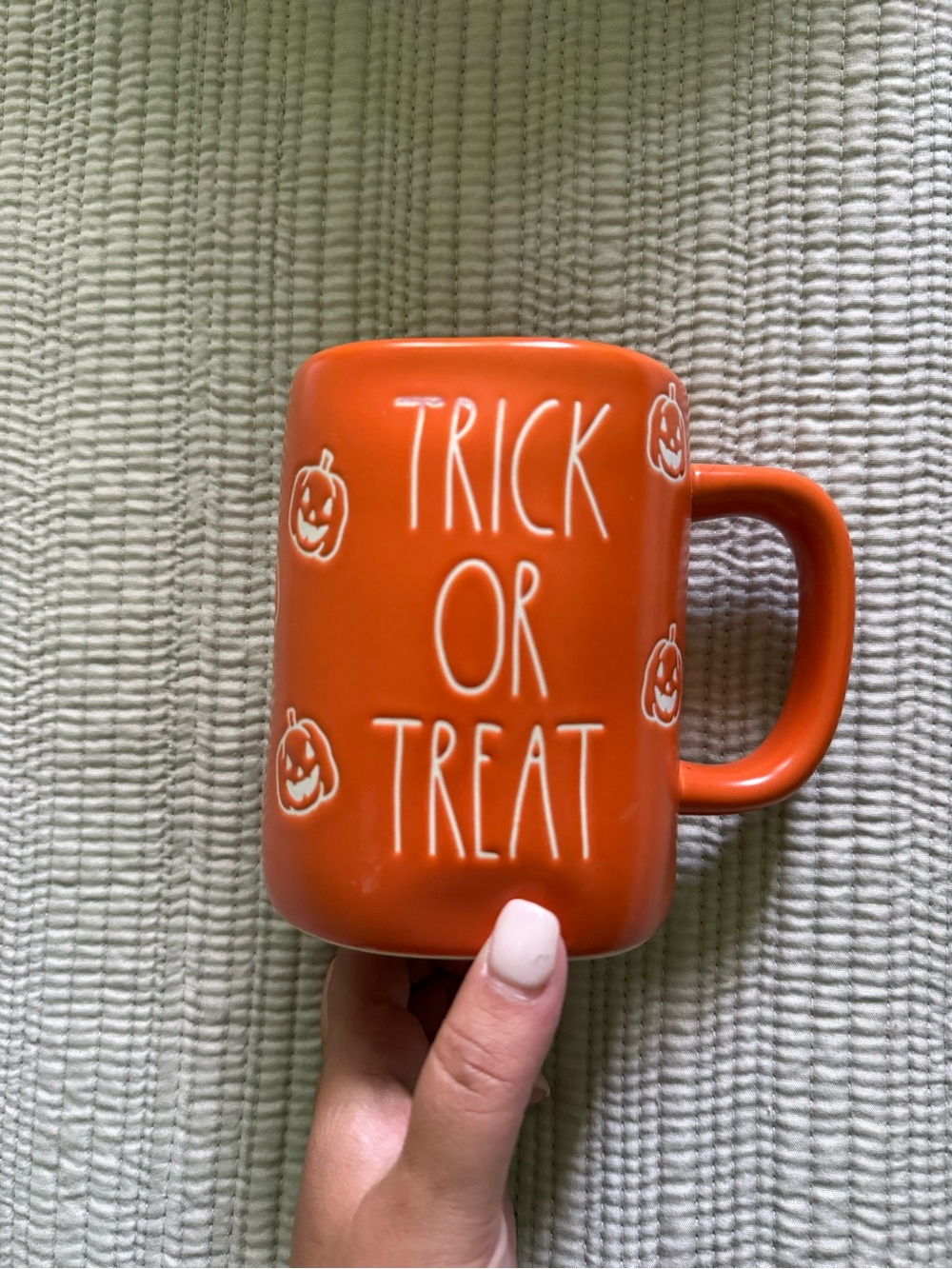 Rae Dunn Trick or Treat Orange Halloween Ceramic Mug
